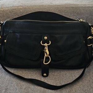 Modalu LONDON Elegant Black Leather Shoulder Bag Pre-owned